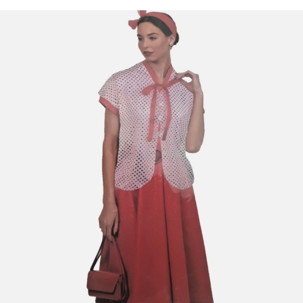 Red Polka Dot Caplet Over Shirt Womens Costume Cosplay Vintage Like Top